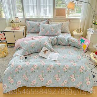 正品纯棉四件套简约小清8新薄款.米双人1.5全被套床单棉春1夏床上