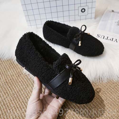 高档毛毛鞋女冬穿保暖绒加厚一脚蹬豆豆鞋单鞋羊羔厚毛底棉加鞋外