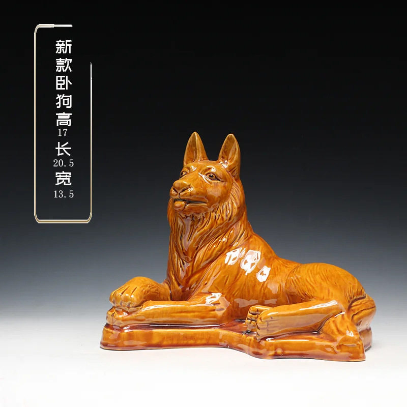 洛阳唐三彩陶瓷生肖斗狗摆件