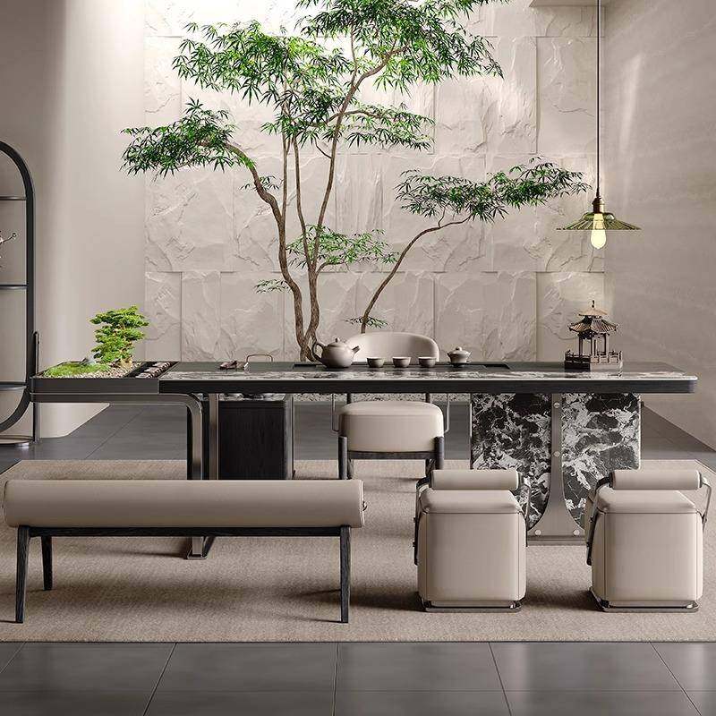 新中式岩板实木大板泡茶桌办公茶桌椅组合家用设计师款茶台带茶车