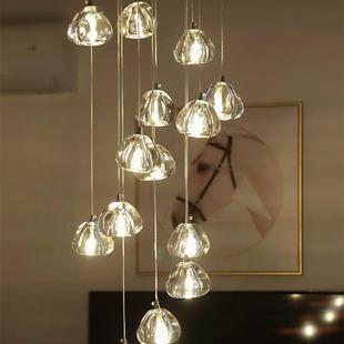 楼梯长吊灯现代简约别墅轻奢水晶灯创意大气售楼部旋转复式楼吊灯