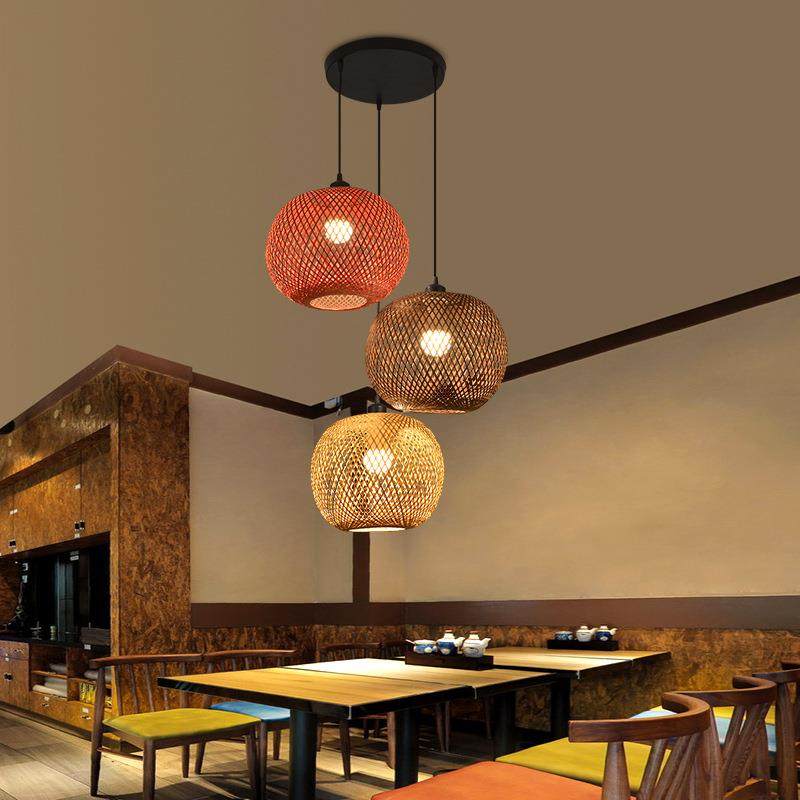 竹编灯笼新中式简约田园餐厅民宿卧室阳台东南亚复古灯罩圆球吊灯,家装灯饰光源,智能吊灯,淘宝优惠券,粉丝福利购,淘宝优惠卷