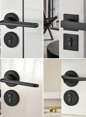 卧室门锁室内静音房门分体锁黑色卫生间实木门把手家用磁吸58锁具
