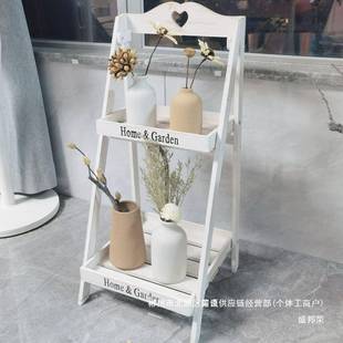 直销美式乡村复古实木多层折叠小花架阳台落地梯形多肉植物置
