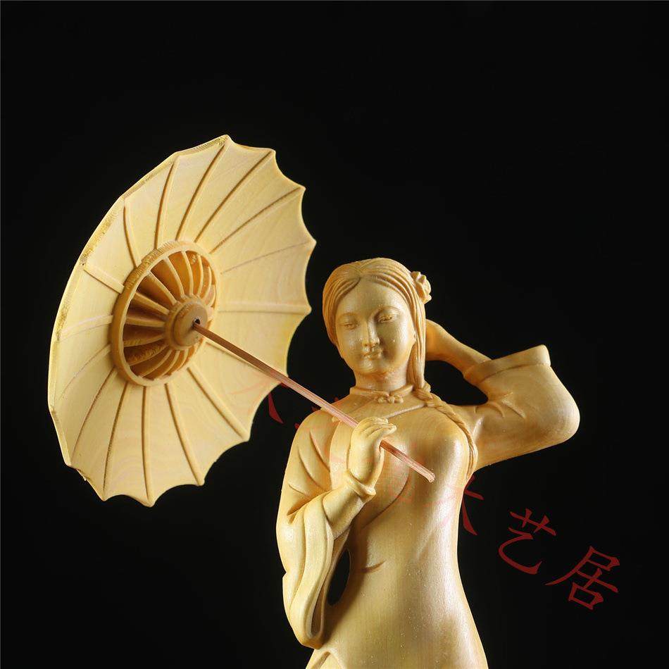 黄杨木雕实木人物装饰雕刻工艺品客厅家居装饰品花样美女摆件