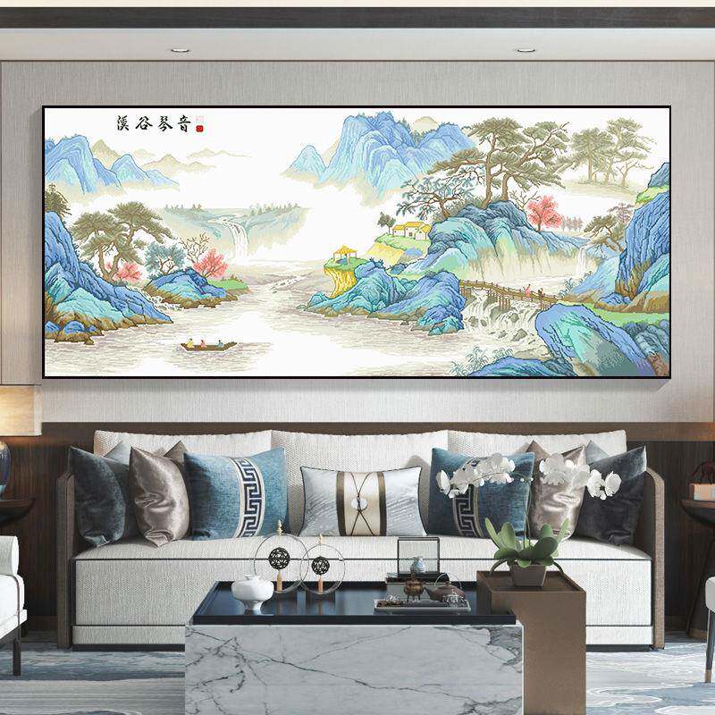 溪谷琴音十字绣2024新款线绣客厅大幅经典国画风景山水画手工满绣