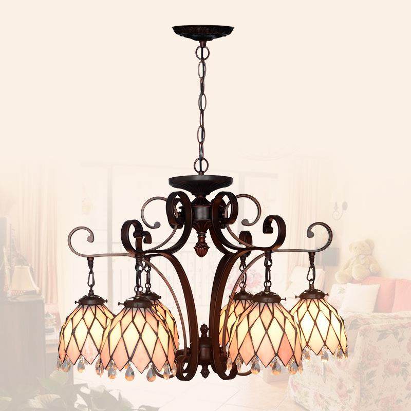 直销帝凡尼玻璃吊灯6灯头铁艺彩玻装饰灯客厅开枝形大吊灯,家装灯饰光源,智能吊灯,淘宝优惠券,粉丝福利购,淘宝优惠卷