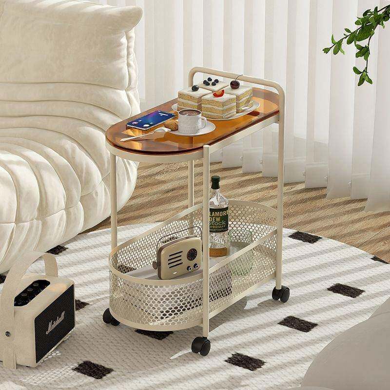 沙发边几可移动网红奶油风客厅小推车双层置物架创意迷你茶几带轮