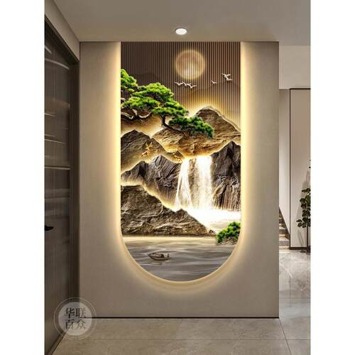 壮阔山河现代轻奢大气玄关装饰画入户门走廊尽头过道挂画山水灯画