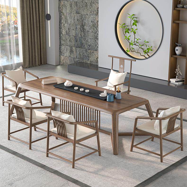 新中式实木茶桌家用禅意屏风茶桌椅简约办公客厅泡茶原木功夫茶台