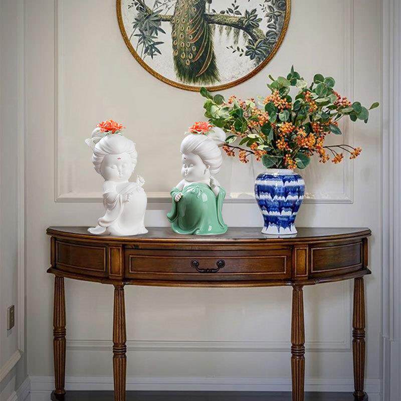 陶术瓷唐仕摆件新中式古风客厅电视架柜酒KNX女柜博古家居装饰艺