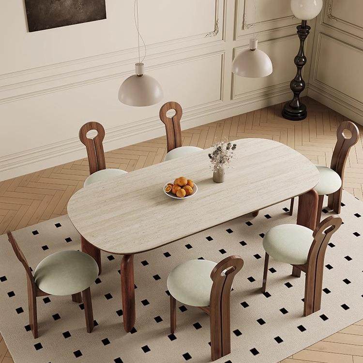 奢中古风长方家小户严ZHF5型饭桌组合岩板圆桌形实木餐用桌椅子一,商业/办公家具,餐桌椅系列,淘宝优惠券,粉丝福利购,淘宝优惠卷