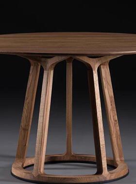 北美黑桌桃KR-F130木圆餐桌家用轻奢感全实木日式饭吃白胡蜡木饭