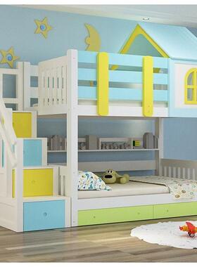 G床*儿童上铺实木床双层床男孩高下低床滑小梯床城堡床户型001床