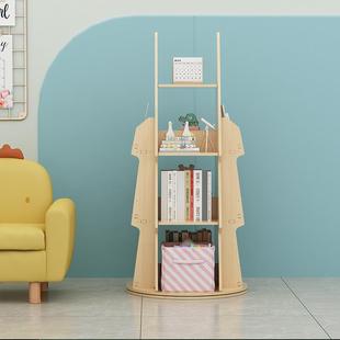儿童旋置转书架实木柜简约落物地多层架家用书宝宝玩具绘本收IWL