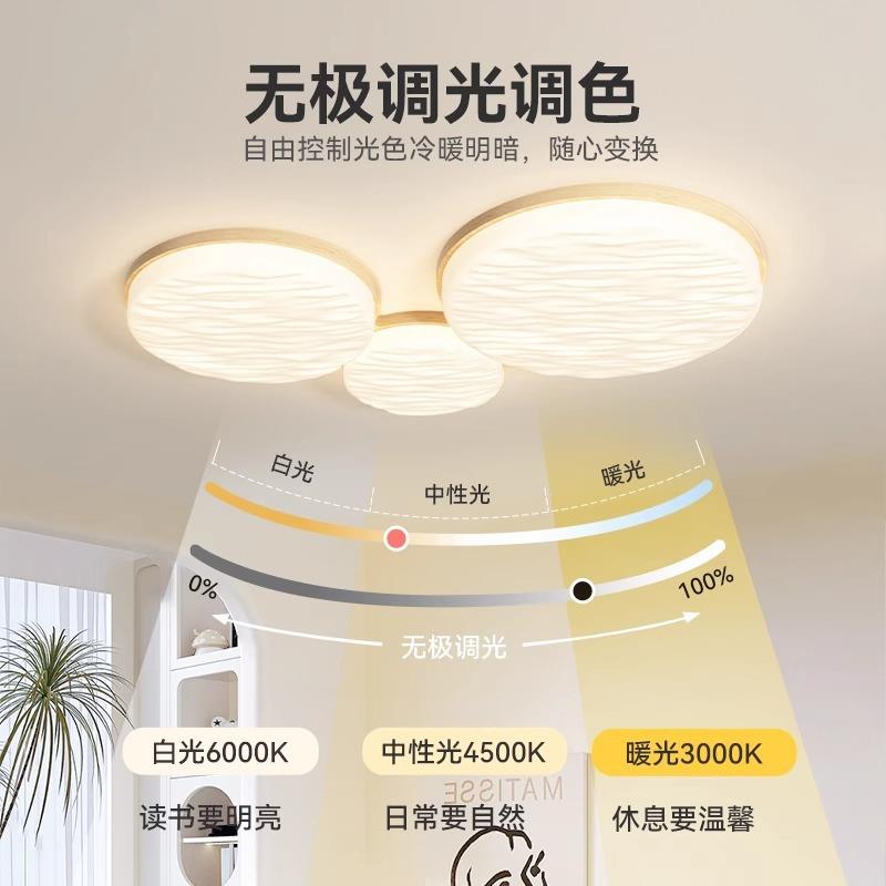 谱全光客厅2025新款奶油风日式奶55539原木色吸顶灯白卧灯室灯大
