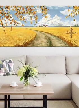 梵高客厅麦田肌横画玄关丰收理稻谷风景纯手绘油画大幅版饰挂APE