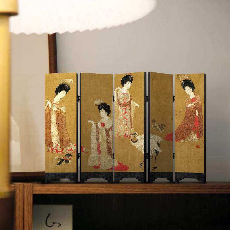 《簪花仕女图》宋丹青妙韵装代学面屏风边柜装饰摆件中桌美古风客