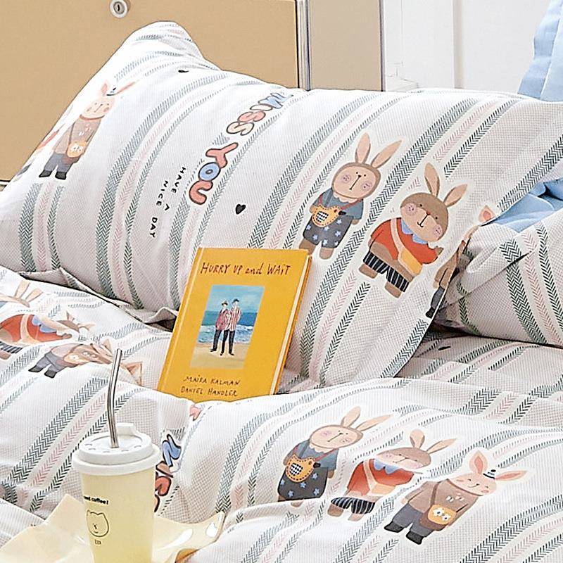 可爱件卡通宿9舍三套面AB生双被套纯棉单人床单枕套学床