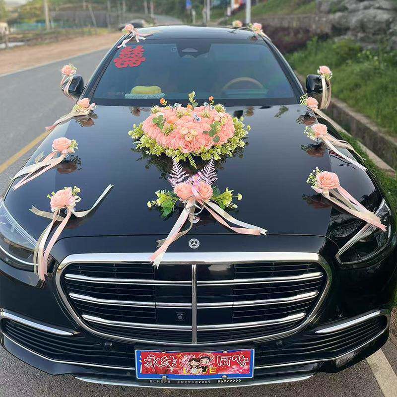 5主婚车装饰粉爱心婚车色车头车队拉花全套吸盘2头02结婚仿真车花