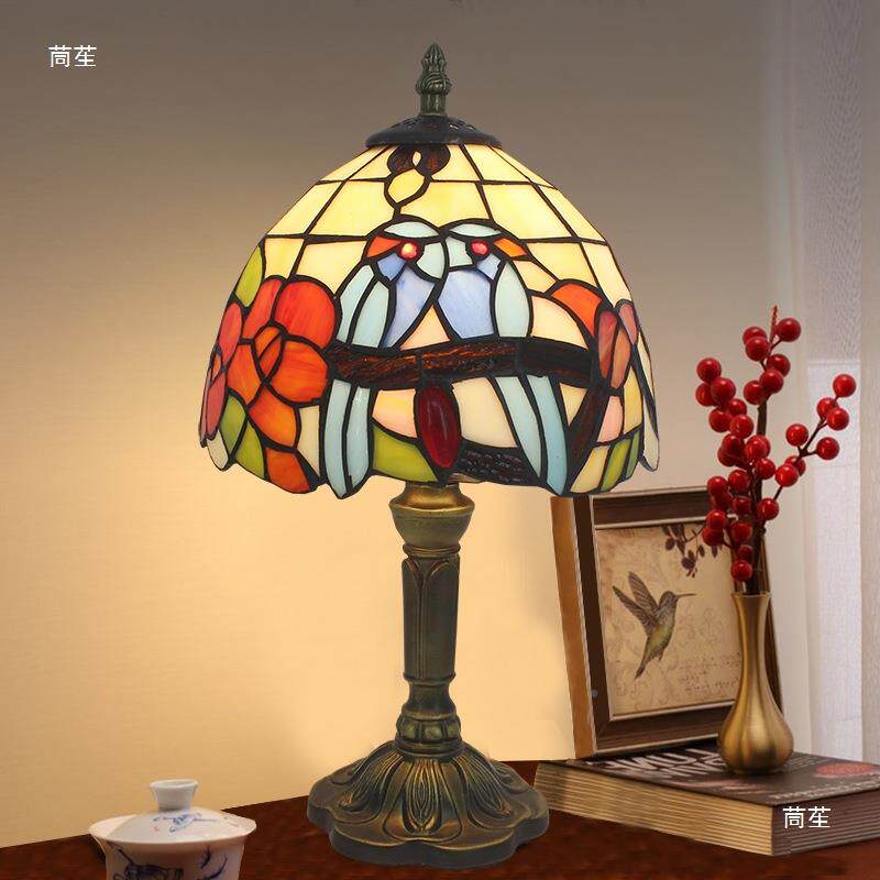 美式复古海欧式卧室床头台灯中创婚意吧台装地饰庆0424彩色玻璃小