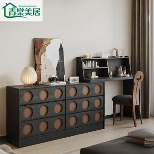 新实木梳妆台化妆桌卧AXL室简约收纳柜一体置物架转风角中古化妆