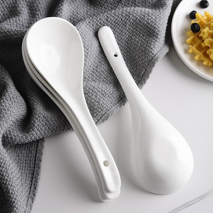 汤二勺弯陶瓷家稀用陶大勺子大汤瓷665勺粥勺饭勺瓷勺大调羹加长