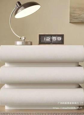 205新款网红奶油风DST白色床头柜皮意式极室简卧2实木床边收纳储