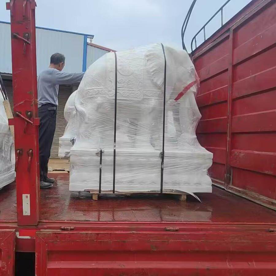 现货汉大白玉门大塑象雕一对理石动物鼓开动物石雕业家居小象门口