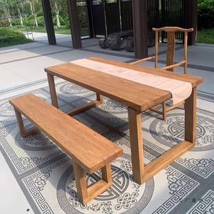 老榆木大板桌实木书LMC桌长桌公餐桌茶桌会议桌宿民家用简约原办