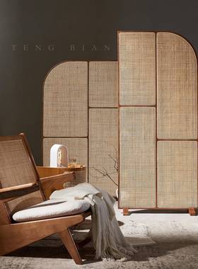 日式实木藤编屏风中组合户型客厅创移意隔断墙可动小新式简约NTPF