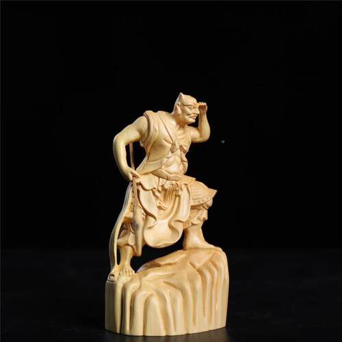 柏黄CAY杨木雕家居奉摆件千里眼顺风耳崖护法哈神像工供艺品哼二