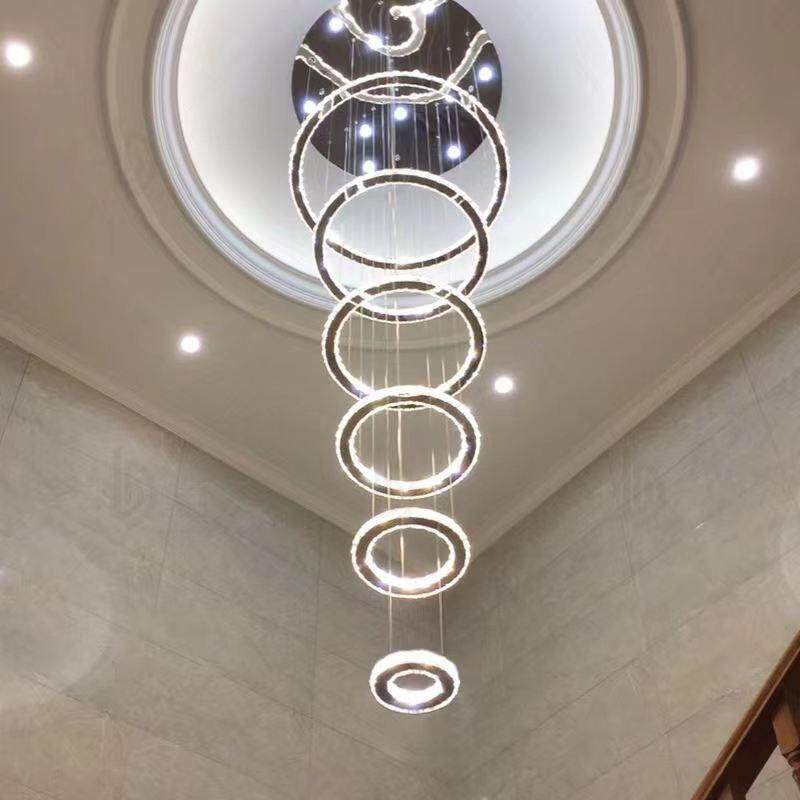 式楼中空楼梯吊灯loft客餐厅厅灯简复336约现代性别墅个圆环水晶