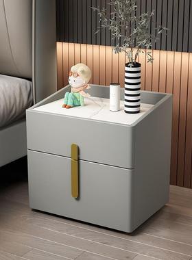 板床头柜实18014简岩约现代室家用轻奢木皮质软包卧储物柜子床边