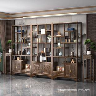 博古架实全实木示中木收式置物架办公茶室摆件榆木隔断纳全套无品