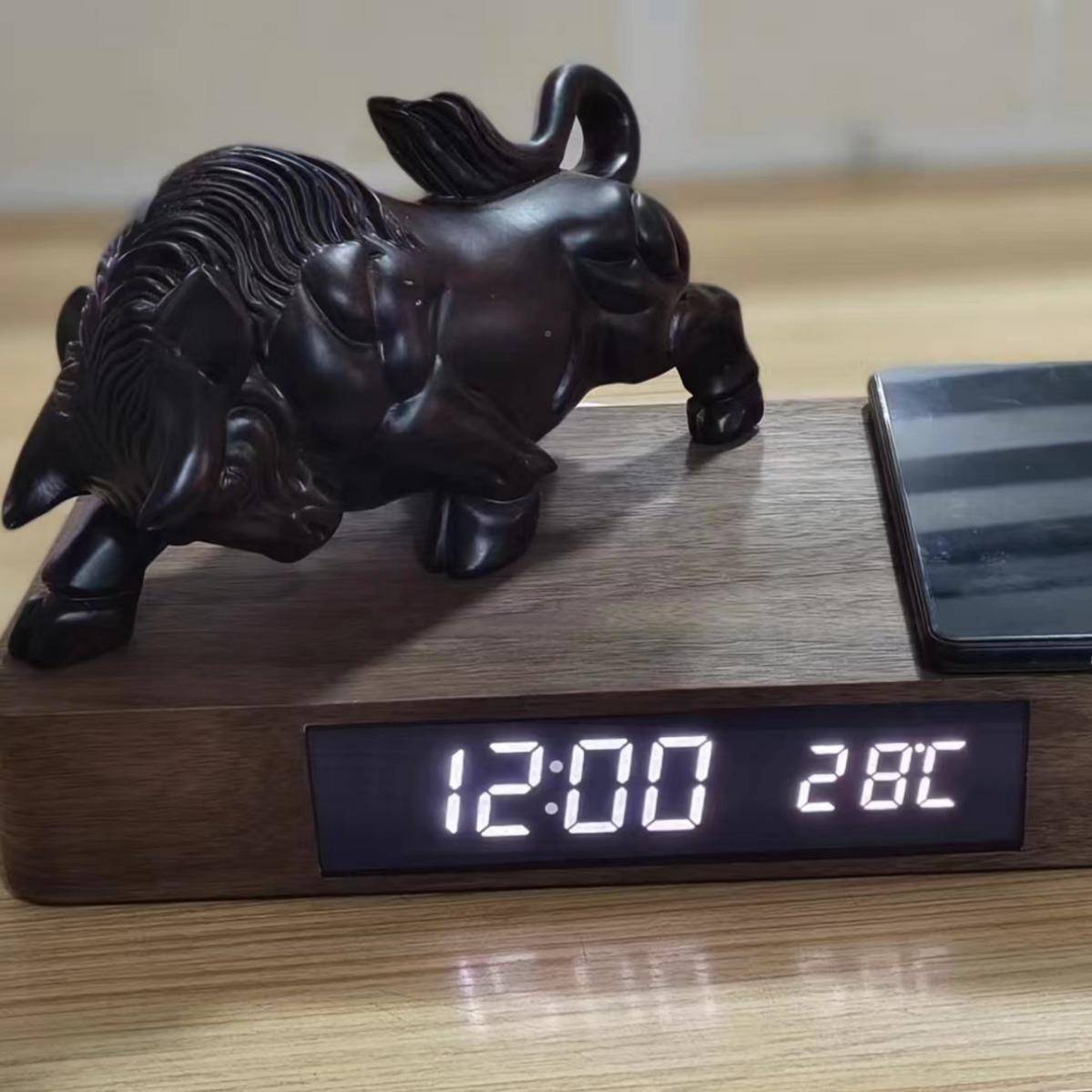 复古木质285闹钟意创工头艺品木质L子ED夜光电钟时尚木头钟客厅床