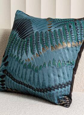 一美式轻奢发复枕古抱枕湖蓝色羽翼沙靠UVR高档靠垫腰枕套欧森式