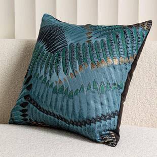 一美式轻奢发复枕古抱枕湖蓝色羽翼沙靠UVR高档靠垫腰枕套欧森式