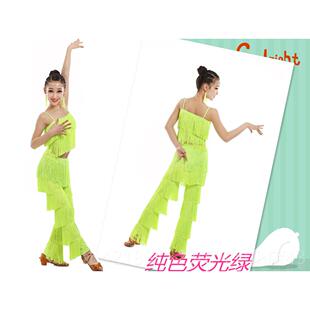 高档少儿丁舞拉练功服流苏女童套拉丁装舞蹈考级规定服拉丁比赛服