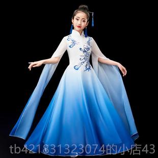 高档女童中国风中飘逸水袖 儿童童古筝演出服长汉服笛钢琴长大裙表