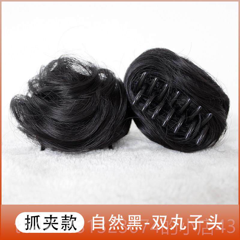 高档双丸子头假发圈盘器蓬女圈松真发丸子头发发饰哪咤头假发发花