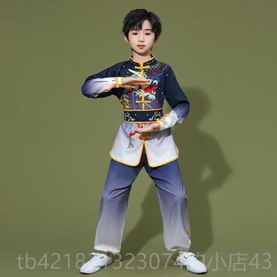 高档服儿童武术男表演、、鼓龙服凤式女长短袖练习服、比赛舞台服