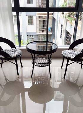 阳台小椅藤椅件套户外休闲茶三茶桌椅组合桌庭院露台仿HUO藤编椅