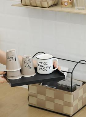 PU拼色二层置物架手tb-74019编织收纳筐棋盘面格桌收纳架高理档轻