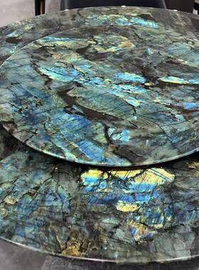 天然蓝翡翠奢板31408轻石奢蓝大理石餐桌意圆桌色奢石茶几台面式