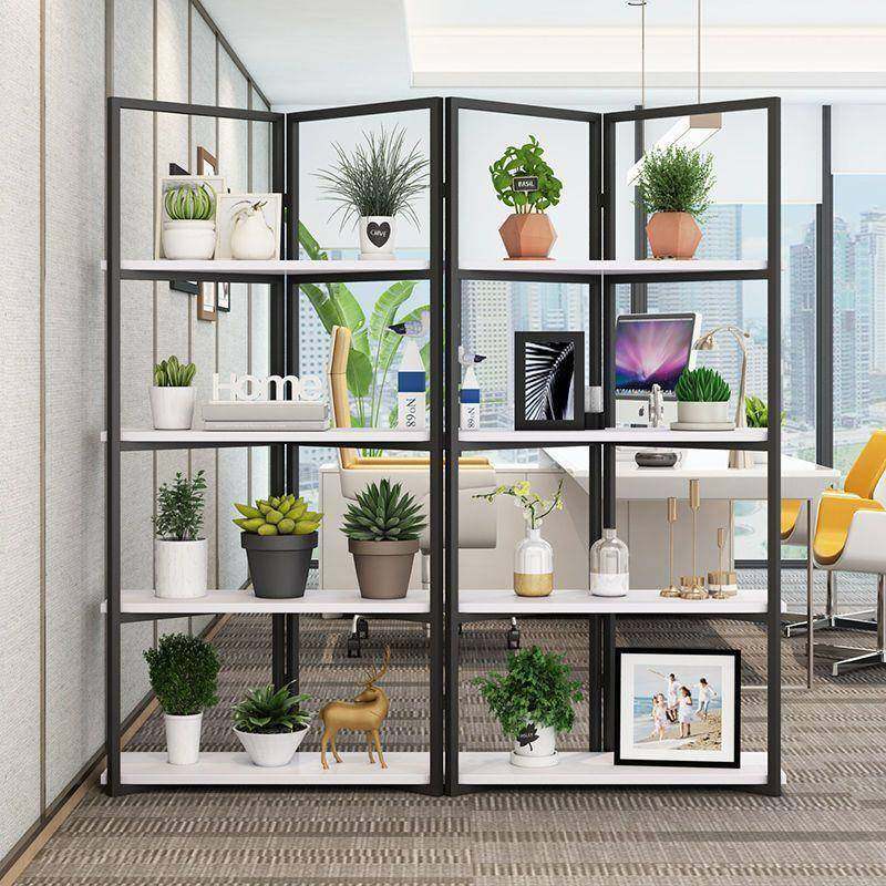 铁艺风隔断置物架镂空书架落地屏风约隔架断板花展书架简多层1示