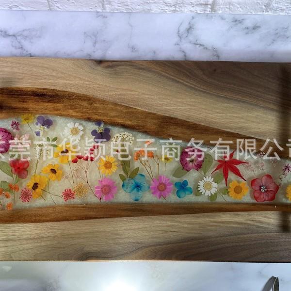 新款实滴胶托NTO盘天然真茶花内嵌方形提手托盘盘饰家居装木收纳