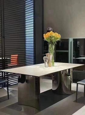 轻奢岩板餐桌椅组简约合6625现长方形大小户型高端代大石饭理桌家