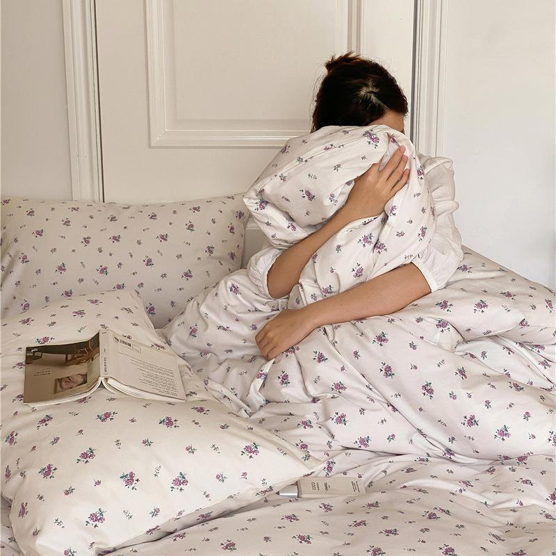 法式复碎花19870品纯棉四件床套全清新床单笠被套宿舍三件古套棉