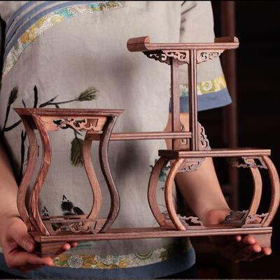 鸡翅实木茶具架小博古架摆木件多格宝阁紫砂壶架奇石F95TTM8J底子